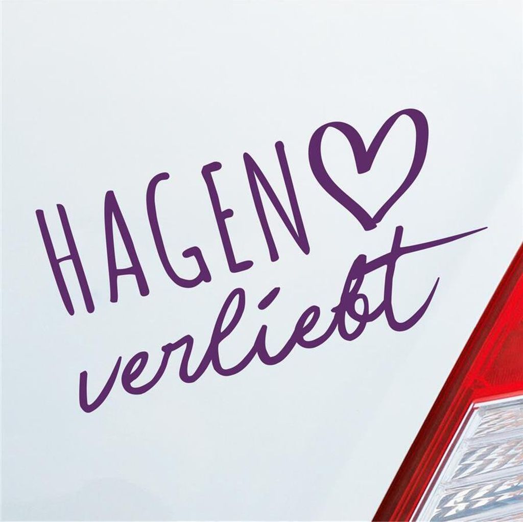 Auto Aufkleber Hagen verliebt Herz Stadt Heimat Liebe Car 19x10 cm Lila Sticker Heckscheibenaufkleber