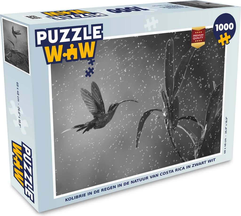 MuchoWow Puzzle 1000 Teile Kolibri im Regen in der Natur von Costa Rica in schwarz und weiß - Erwachsene - Rätsel