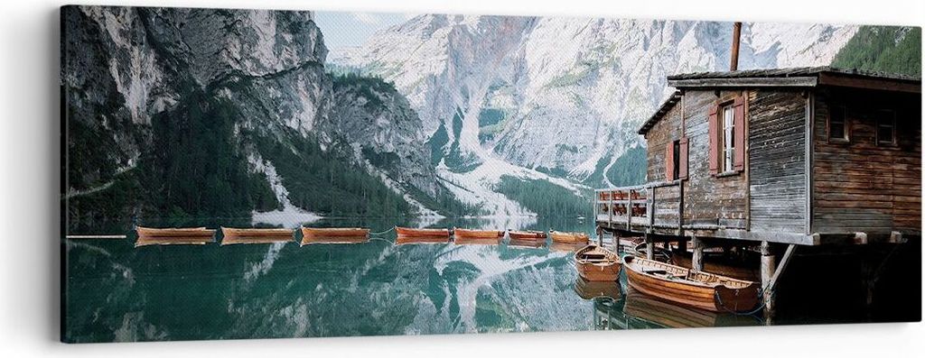 Bild auf Leinwand - Leinwandbild - Einteilig - Cottage Oben Der See - 90x30cm - Wand Bild - Wanddeko - Wandbilder - Leinwanddruck - Bilder - Wandde...