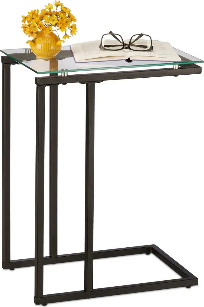 Table d'Appoint Design en U - Plateau Verre Trempé et Structure Métal