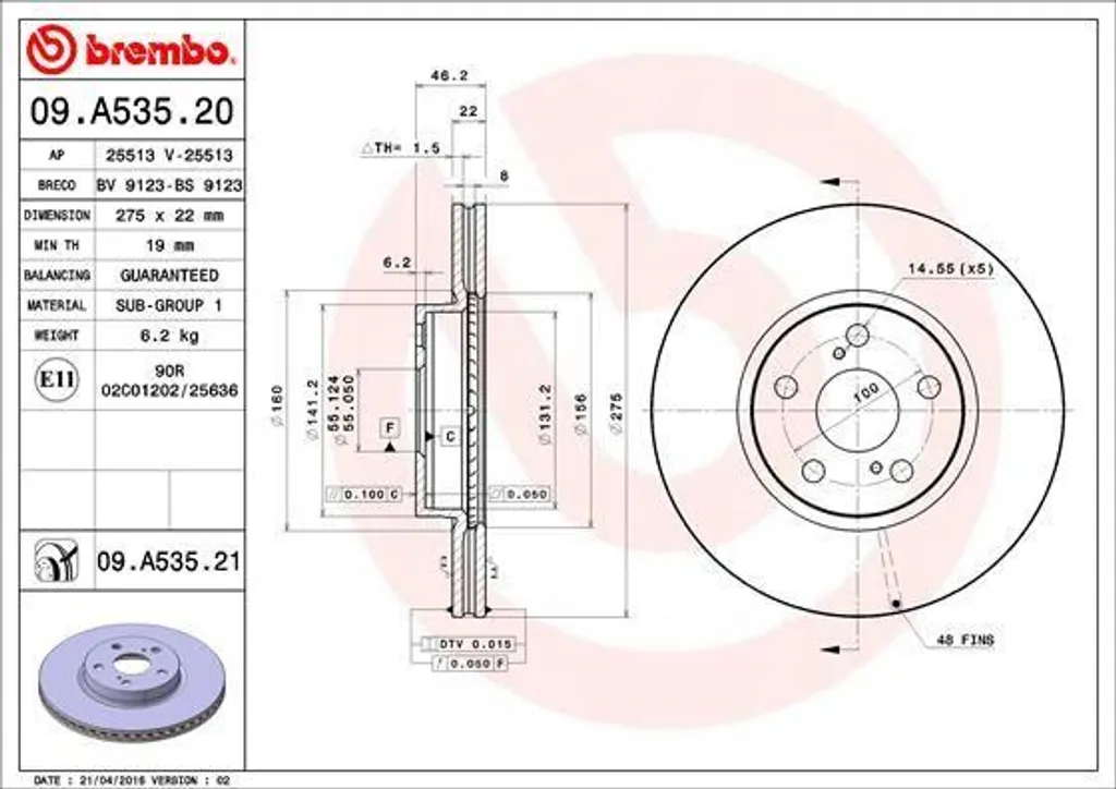Disque de frein Brembo 09.A535.21 pour Urban Cruiser et Verso S