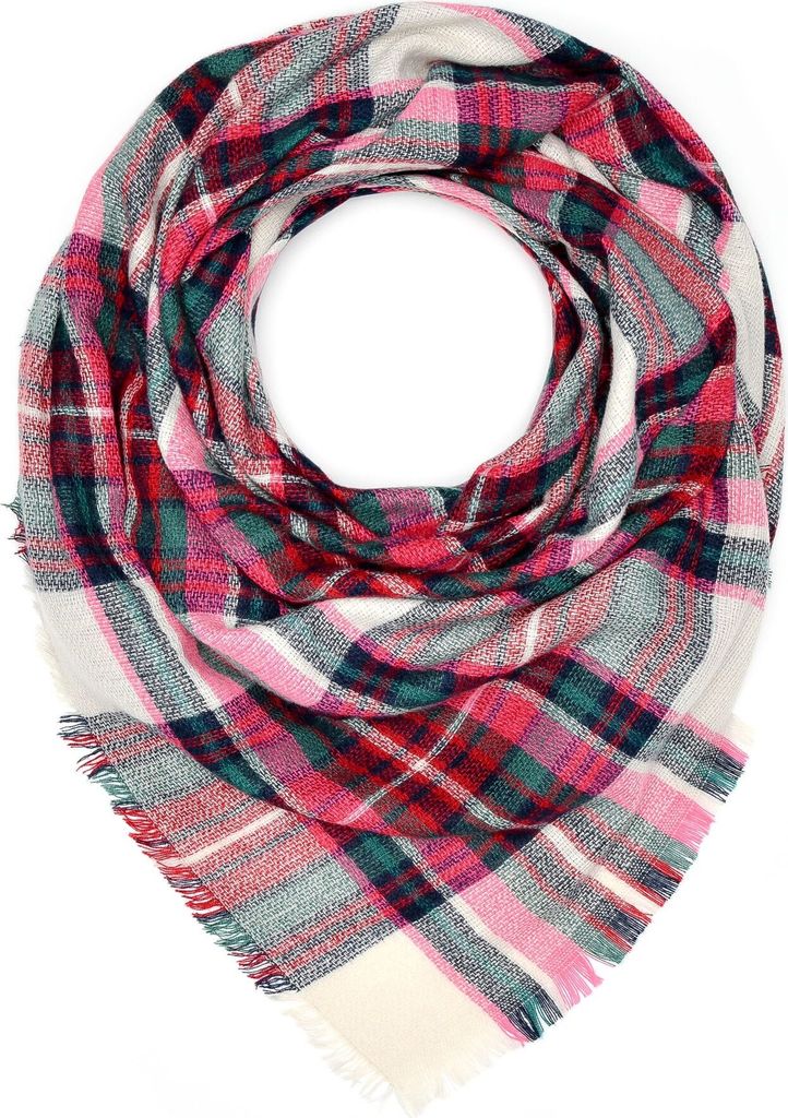 Damen XXL Strickschal Winterschal Karo Oversize großer Schal kariert Karoschal Dreieckstuch Autiga pink