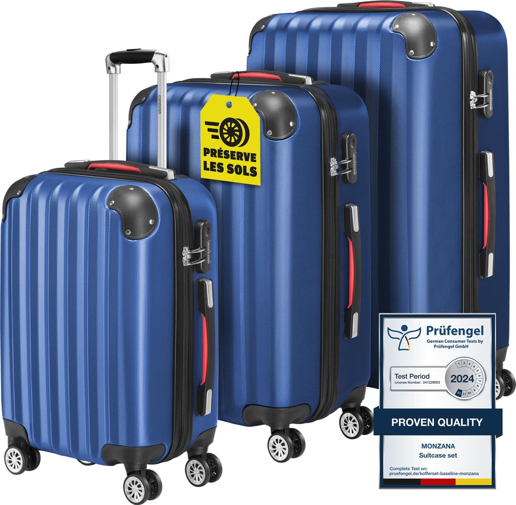 MONZANA® Lot de 3 valises rigides Bleu M/L/XL 4 roues 360° Image du produit 