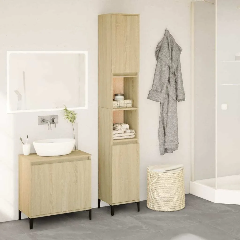 Mobiletto da bagno rovere Sonoma 30x30x190 cm materiale a base di legno