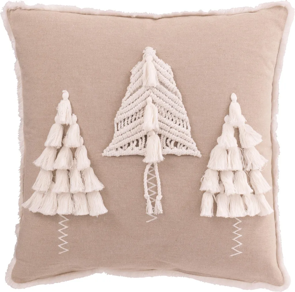Coussin de Décoration Noël en Coton Greige J-Line pour Salon Chic