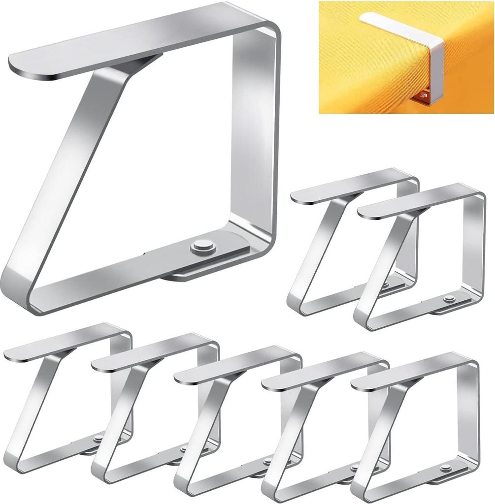 8 Stück Pince Exterieur-Decken, Pince pour Nappe de Table Inoxidable Anti-Glissant, Attache Nappe Réglable 7 x 8 cm, Accroche Nappe Table Grande ...