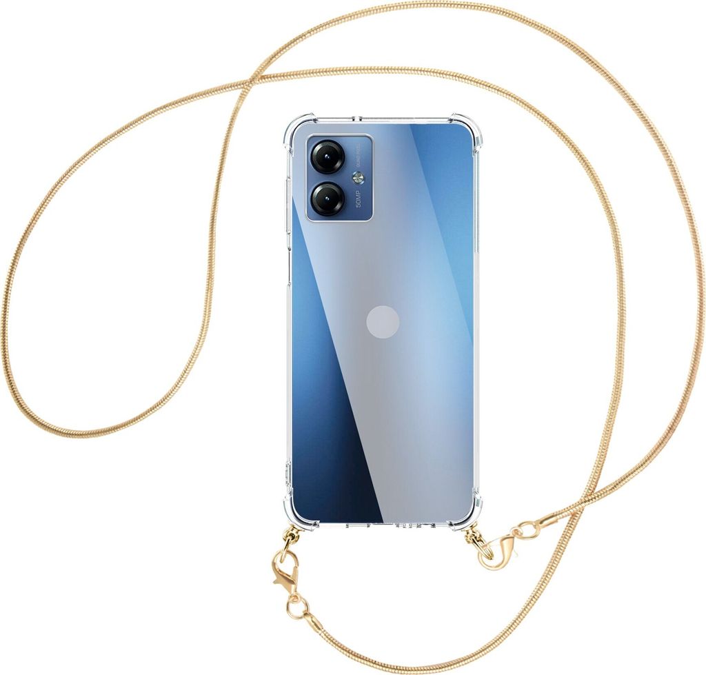 Handykette Backcover-Schutzhülle mit Band (Metall goldfarben) für Motorola Moto G14 (PAYF0010IN, 6.5'') - goldfarbene Snake-Kette