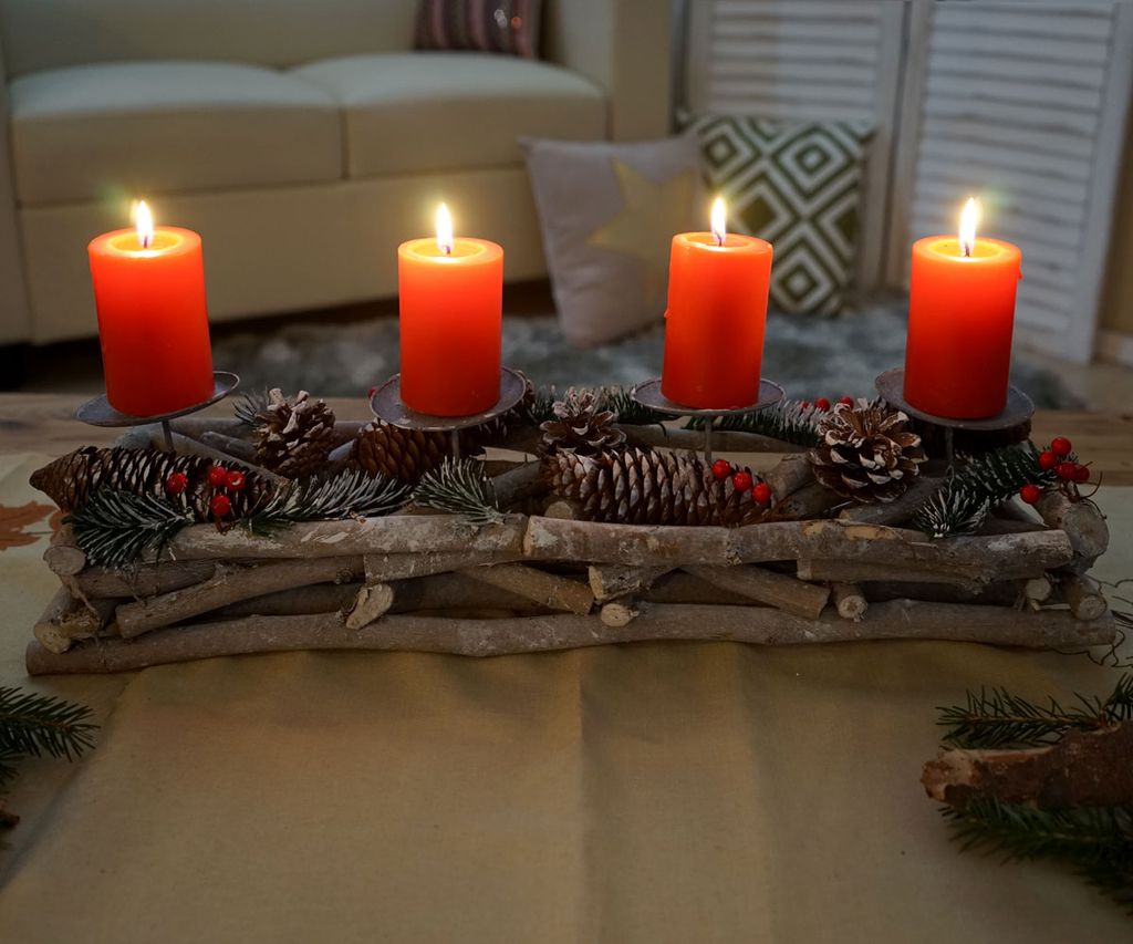 Weihnachtsdeko Tischkranz Mendler Adventskranz rund rot Holz Ø 40cm grau ~ mit Kerzen
