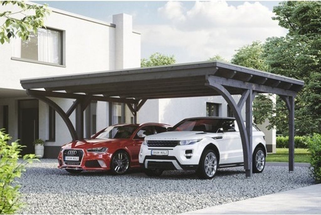 Doppelcarport Konsta Aluminium-Dachplatten inkl. 2 Einfahrtsbögen und H-Anker 618x500 cm schiefergrau