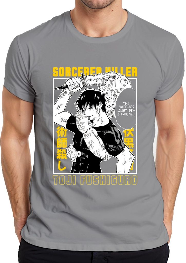 Toji Fushiguro Sorcerer Killer Anime Ästhetik Manga Geschenk Düster Herren T-Shirt, Grau, M