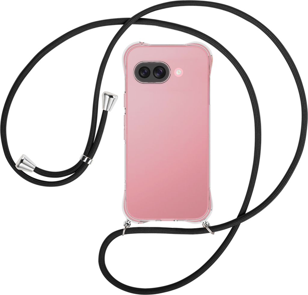 Handykette Backcover-Schutzhülle mit Band (Metall silberfarben) für Google Pixel 9A - schwarz