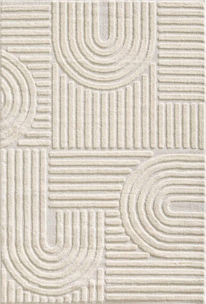 Tapis moelleux crème 160x230cm Art à mèches hautes pour un salon chic