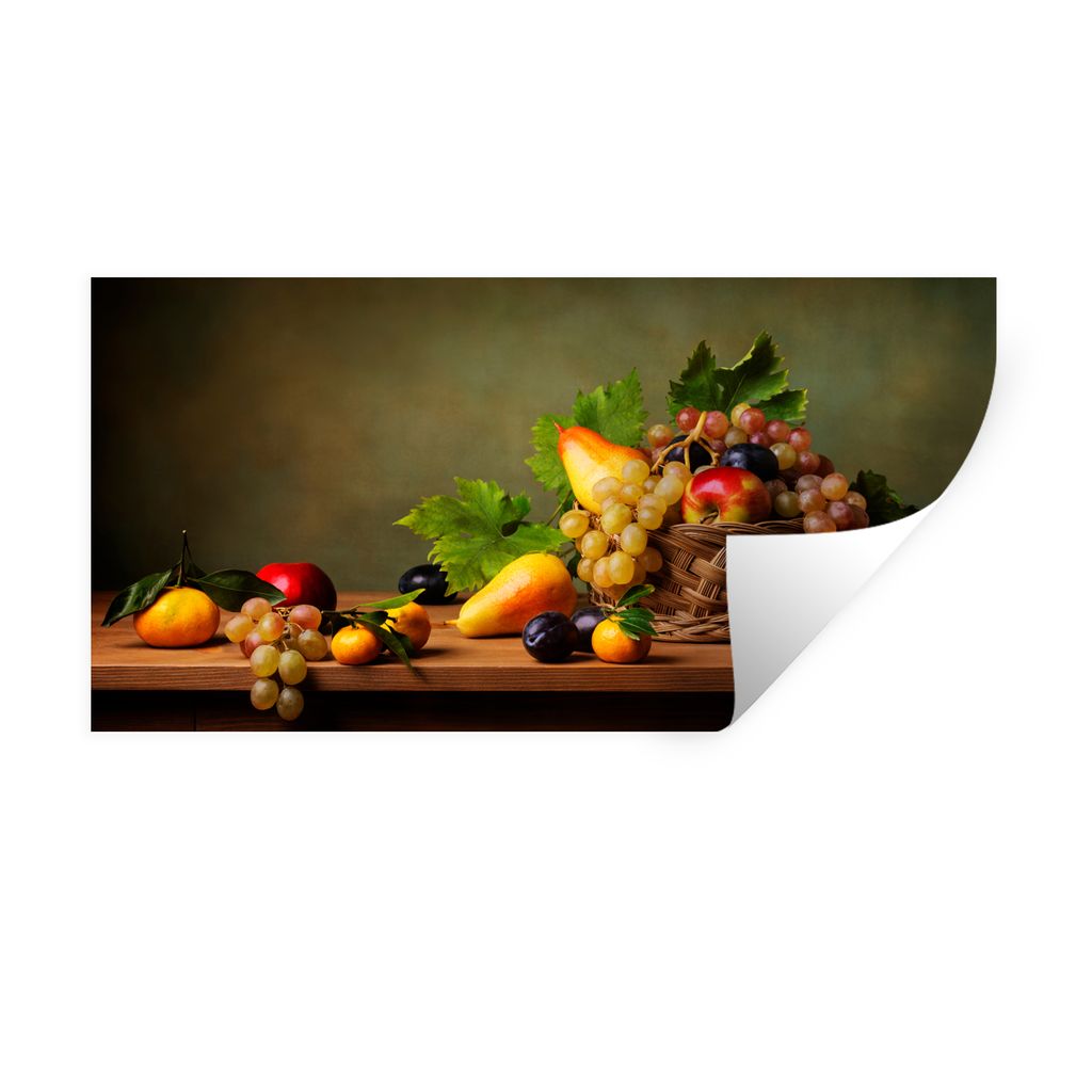 MuchoWow Wandtattoo Wandsticker Wandaufkleber Rustikal - Korb - Obst - Stilleben 120x60 cm Selbstklebend und Repositionierbar - Sticker - Dekorfolie
