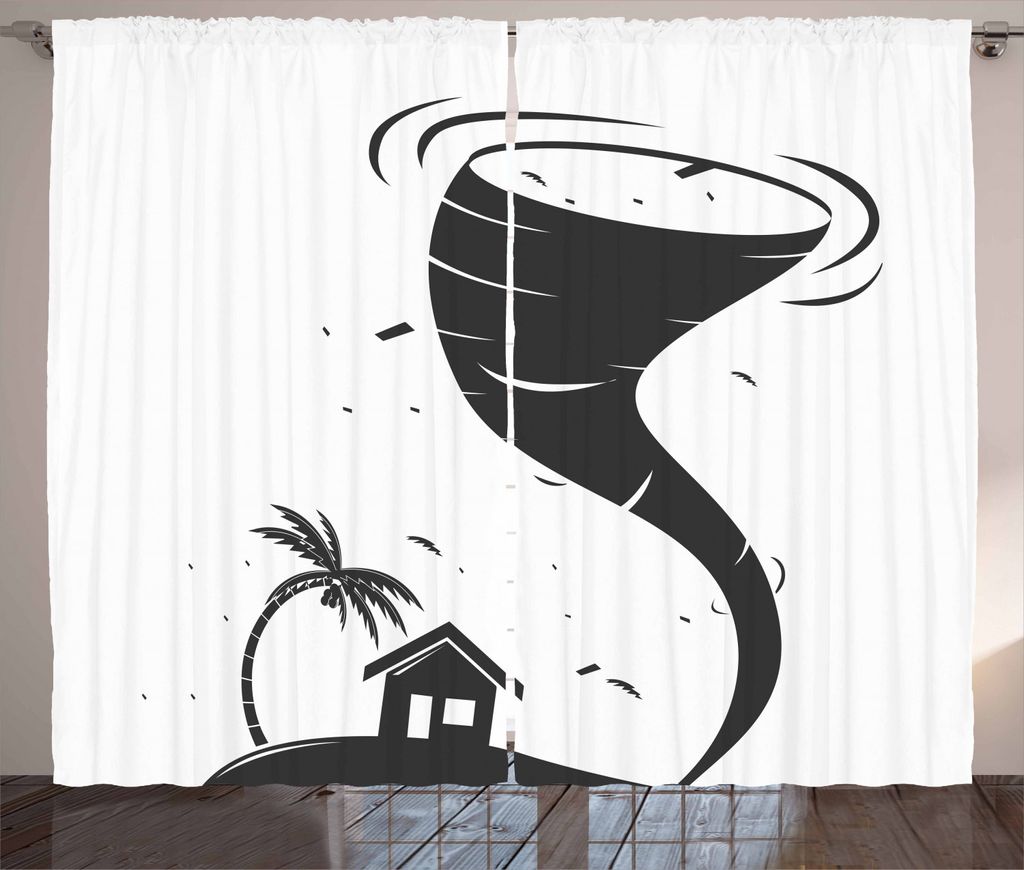 ABAKUHAUS Tornado Rustikaler Vorhang, Hurrikan und kleines Haus, Wohnzimmer Universalband Gardinen mit Schlaufen und Haken, 280 x 225 cm, Anthrazit...