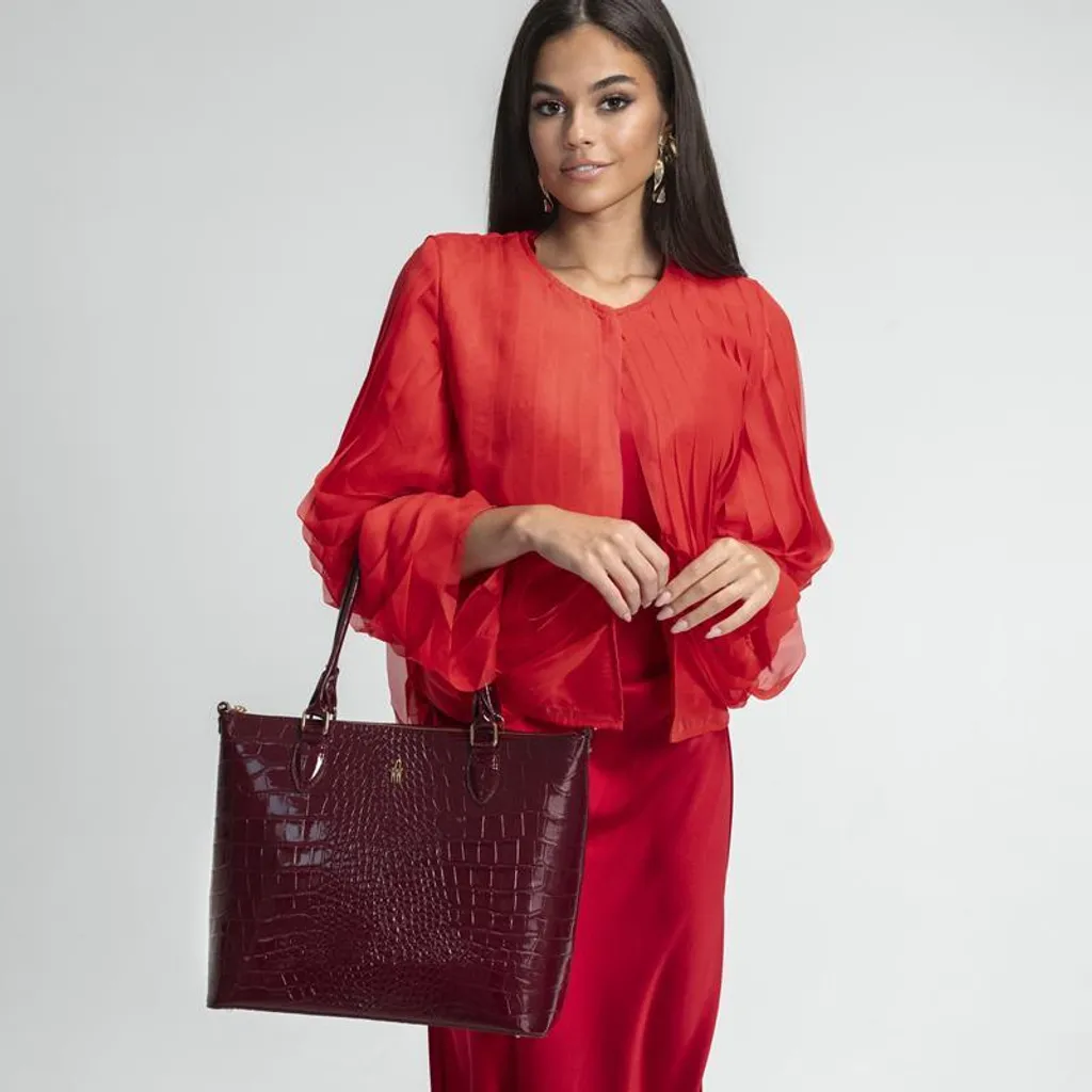 Sac à main bordeaux en cuir véritable verni WANDA format classique - 2