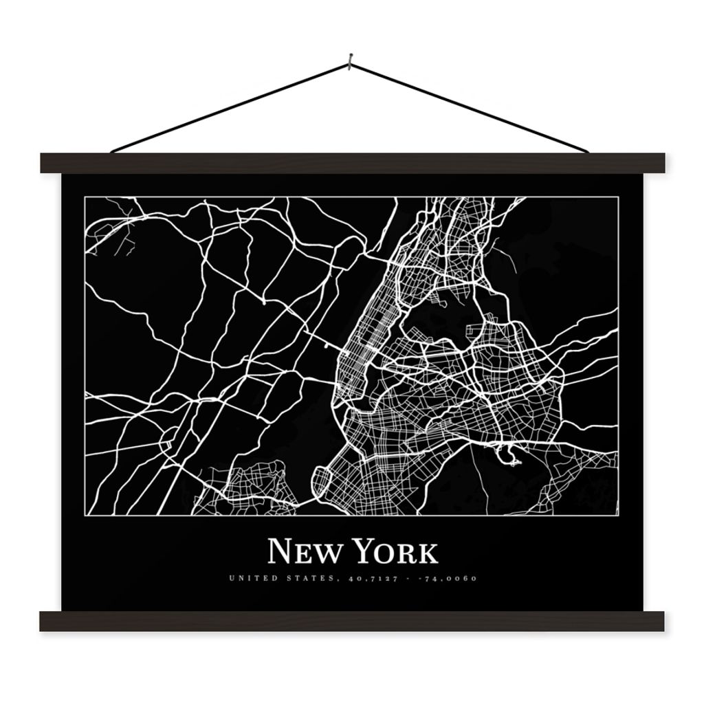 MuchoWow Textilposter Karte - New York - Stadtplan - Karte 150x113 cm mit holzfarbenen Rahmen - Poster