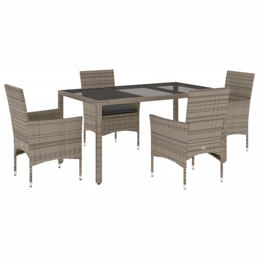 5-tlg. Garten-Essgruppe mit Kissen Grau Poly Rattan und Produktbild 