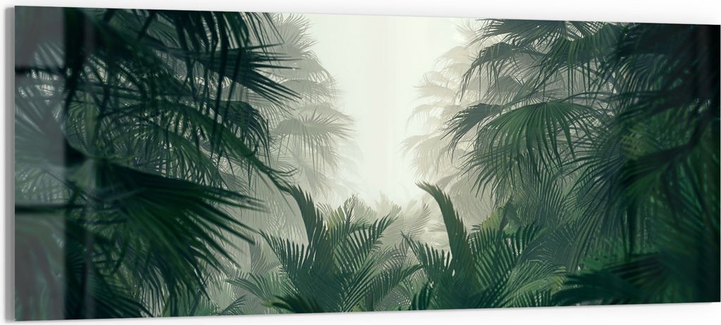 DEQORI Glasbild Echtglas 150x60 cm 'Nebelwaldgeheimnis' Wandbild Bild modern Deko