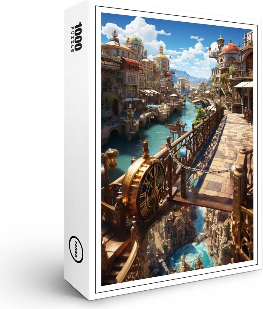 raxxa Premium-Puzzle "Die Stadt der Wasseruhren - Anime World", 1000 Teile