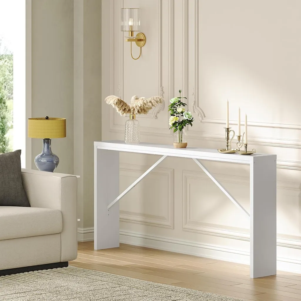 Console de Couloir Stable 158x23x80cm Blanche Structure Renforcée - 5