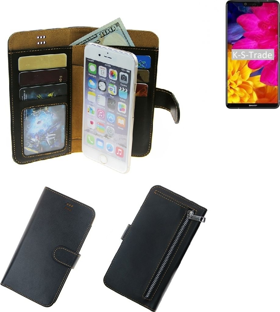 K-S-Trade Schutz Hülle kompatibel mit Sharp Aquos S3 Klapphülle Case Phone cover Slim Handytasche Handy Hülle schwarz aus Kunstleder (1 Stk)