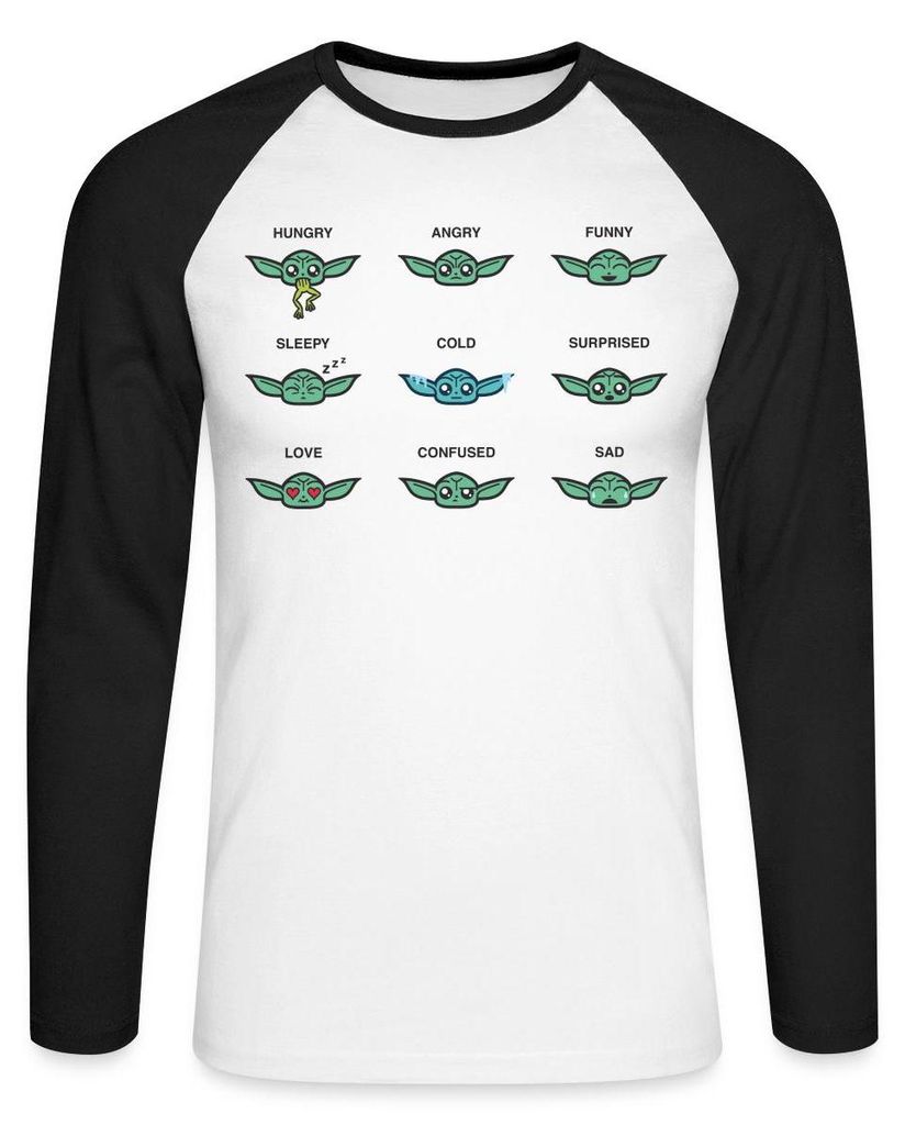 Star Wars: Mandalorian Grogu Emotionen Baseball Langarmshirt Herren, S, Weiß/Schwarz