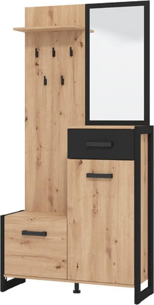 Meuble d'entrée Corbetta 95x34x191h cm Chêne Nodé Marron avec Miroir