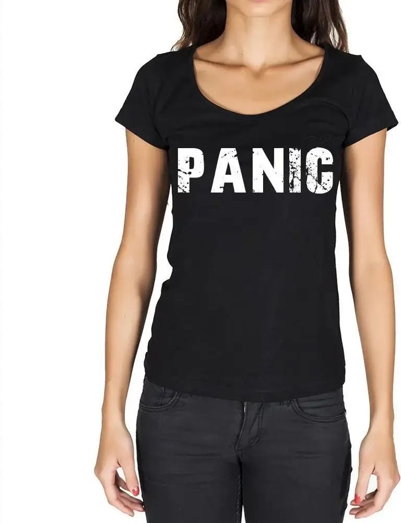 Damen Grafik T-Shirt Panik – Panic – Öko-Verantwortlich Vintage Jahrgang Kurzarm Lustige Druck Geburtstag Geschenk Frau