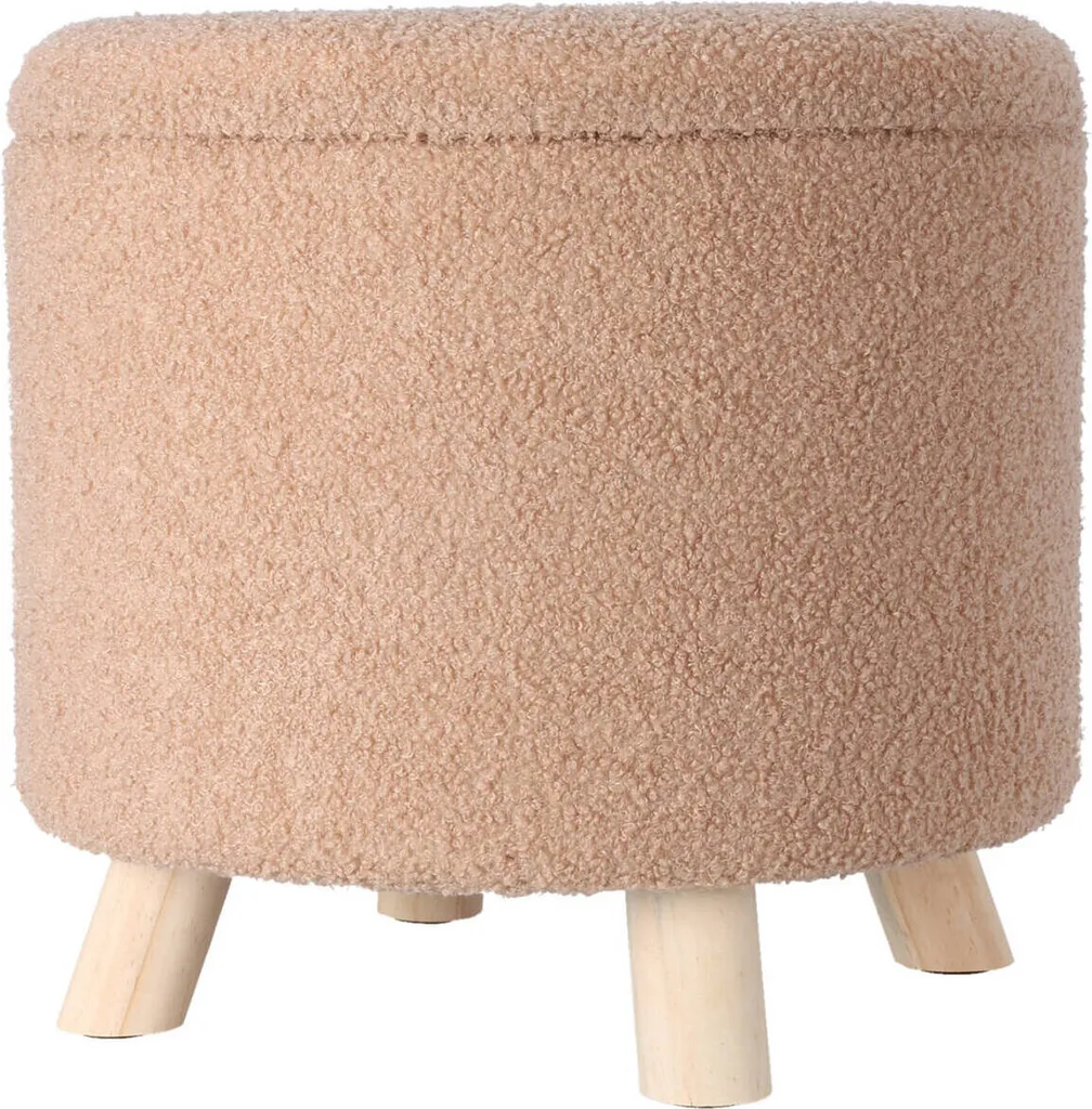 Pouf rond de rangement TEDDY 40 x 37 cm en bouclette douce blanche
