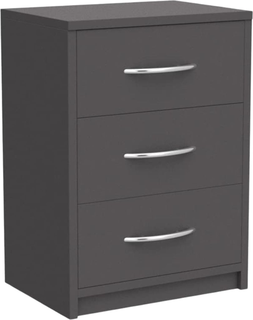 Nachttisch Graphit Schlichter Nachtschrank mit 3 Schubladen Produktbild 