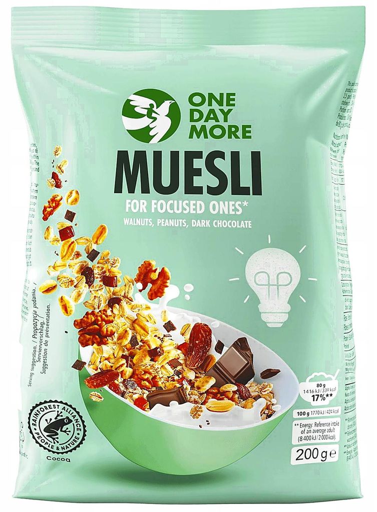 OneDayMore | Nuss Schoko Müsli 200 g | Mit Walnüssen Erdnüssen Chia und Zartbitterschokolade