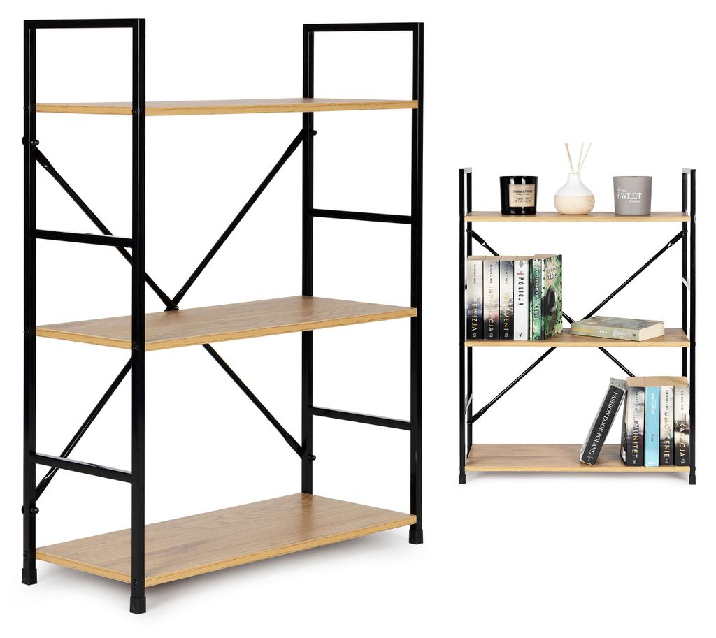 ModernHome CWJ602480LG Dřevěný regál s kovovým rámem a 3 Obrázek produktu 