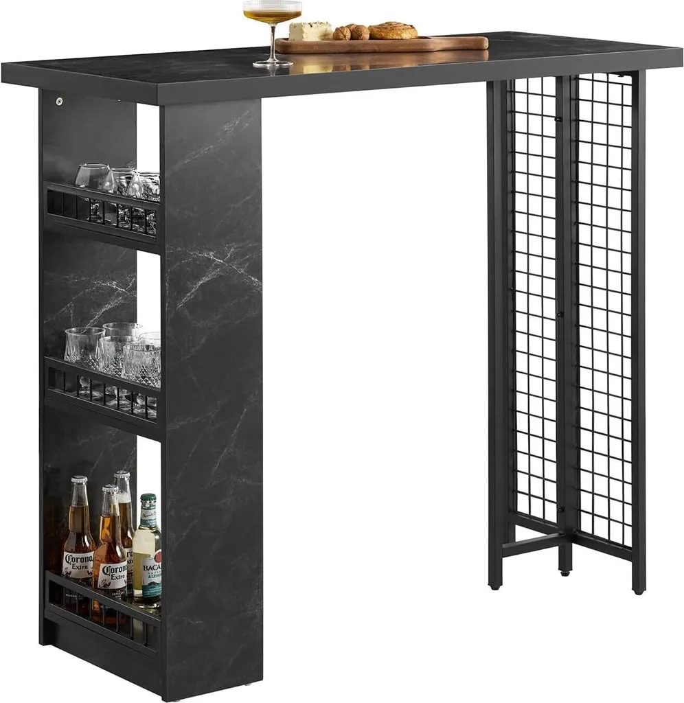 Table haute avec rangement vin et 3 niches, table bistrot en bois