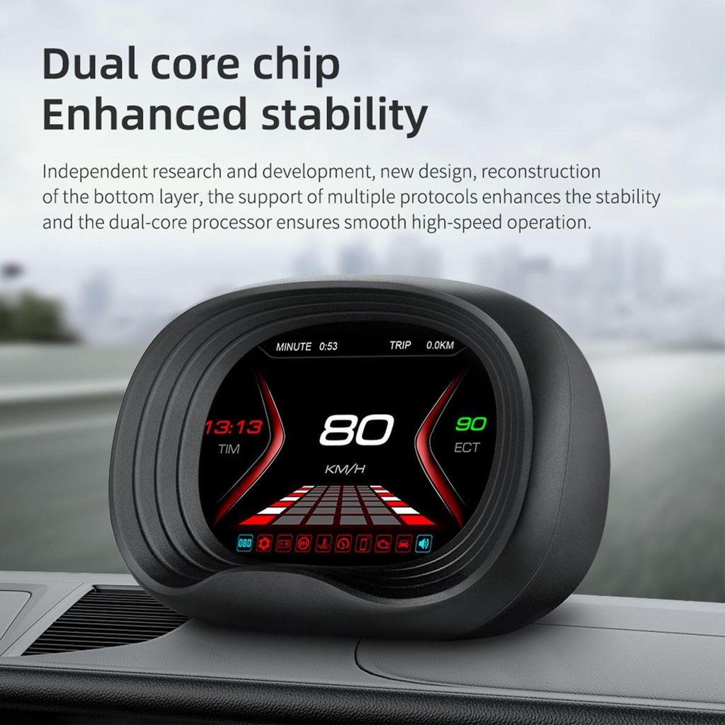 OBD HUD Digitales Messgerät, Temperatur, Geschwindigkeit, Kilometerstand, Druckanzeige, automatische Diagnoseanzeige, Überdrehzahl, Spannung, Arm...