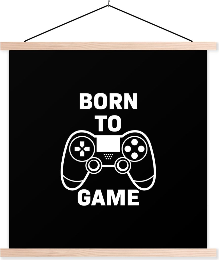 MuchoWow Textilposter Gaming - Zitate - Controller - Zum Spielen geboren - Schwarz - Weiß 60x60 cm mit holzfarbenen Rahmen - Wanddekoration