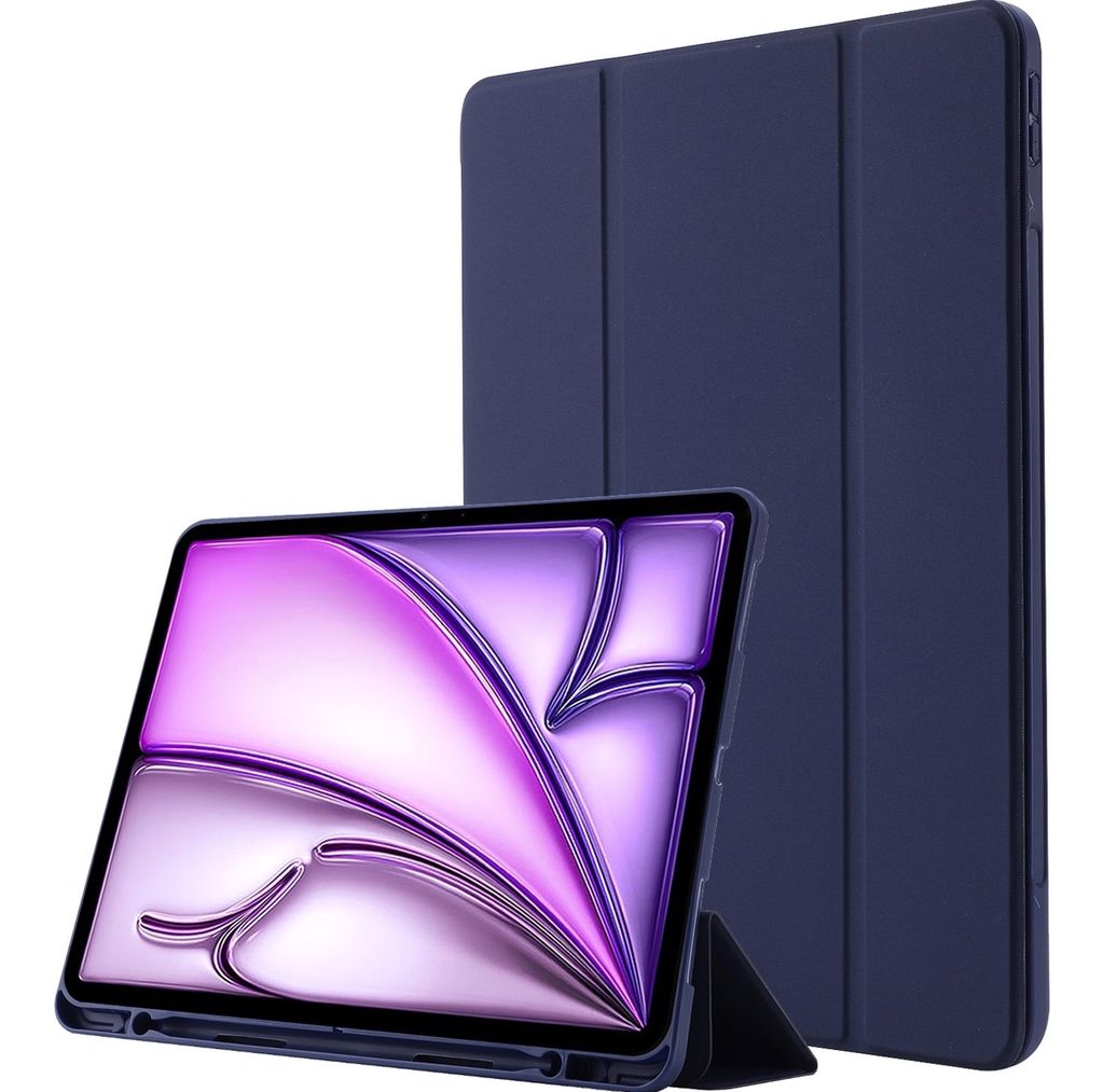 Mobigear Tri-Fold Gel iPad Air 13 Zoll (2024) Hülle TPU,Kunstleder Klapphülle + Stifthalter - Dunkelblau