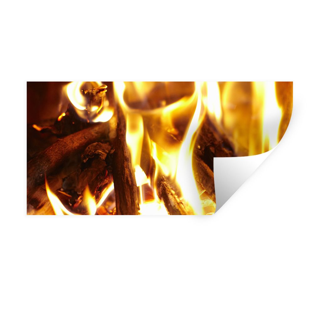 MuchoWow Wandtattoo Wandsticker Wandaufkleber Ein Kamin mit Feuer 160x80 cm Selbstklebend und Repositionierbar - Sticker - Dekorfolie