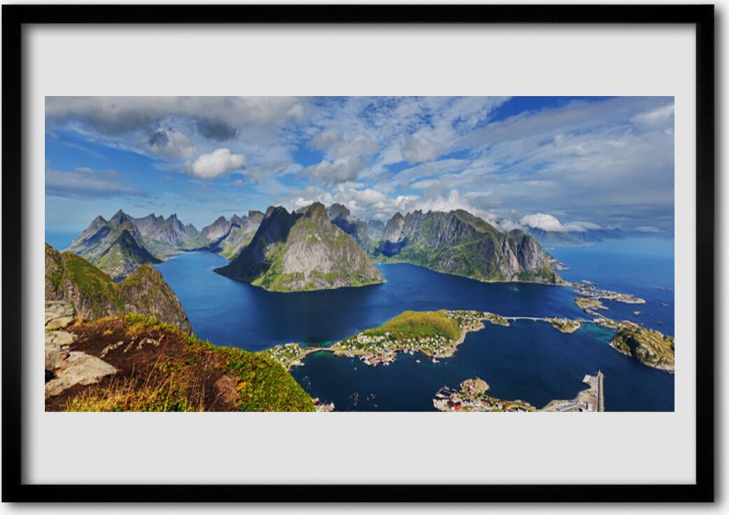 Bild 100x70 MDF-Rahmen Wandkunst Berglandschaft Meer Bucht