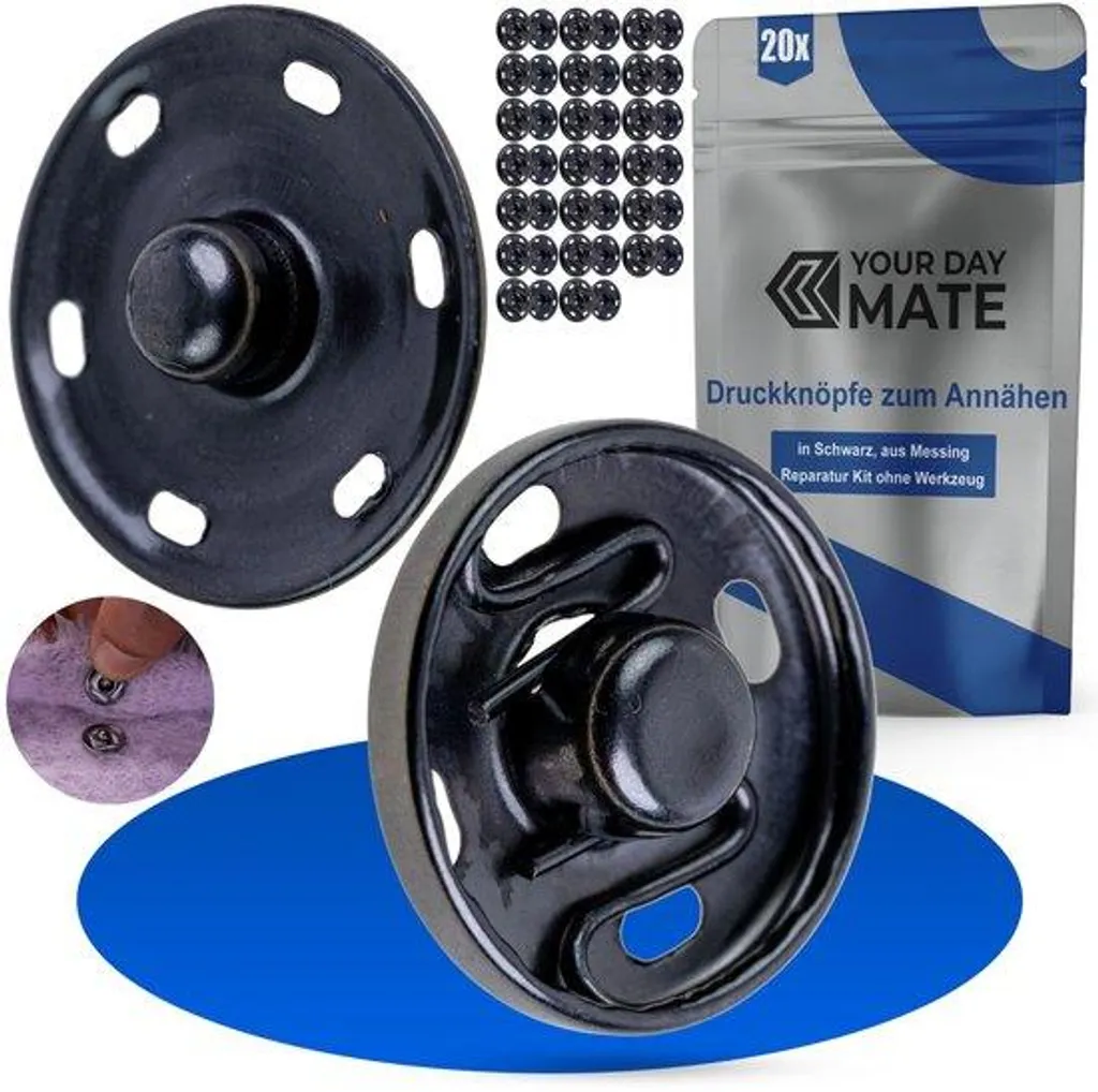 Boutons-pression en laiton 11 mm argent et noir pour couture, 20 paires