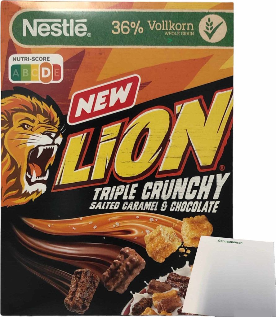 Lion Triple Crunchy salted Caramel & Chocolate Cereals in Churros Form (300g Packung) + usy Block