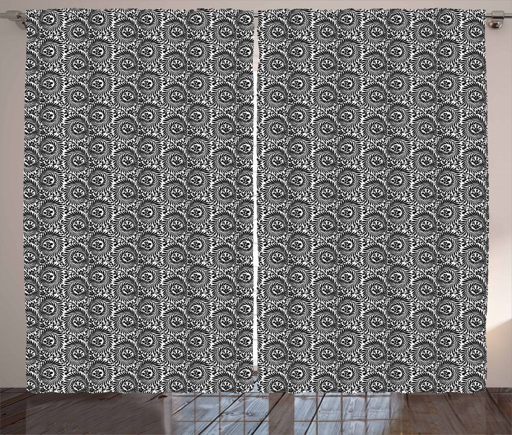 ABAKUHAUS Schwarz und weiß Rustikaler Gardine, kleine Blüten, Schlafzimmer Kräuselband Vorhang mit Schlaufen und Haken, 280 x 245 cm, Schwarz un...