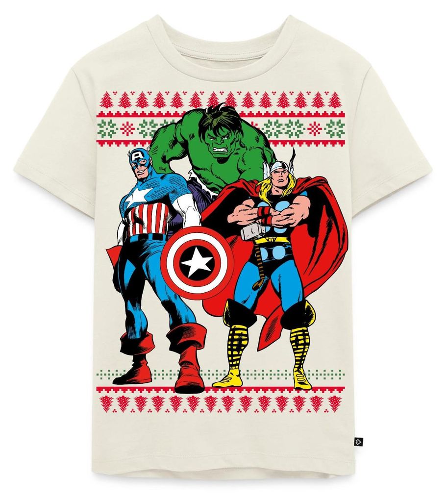 Spreadshirt Avengers Superhelden Ugly Christmas Kinder Premium T-Shirt, 98/104 (2 Jahre), Naturweiß