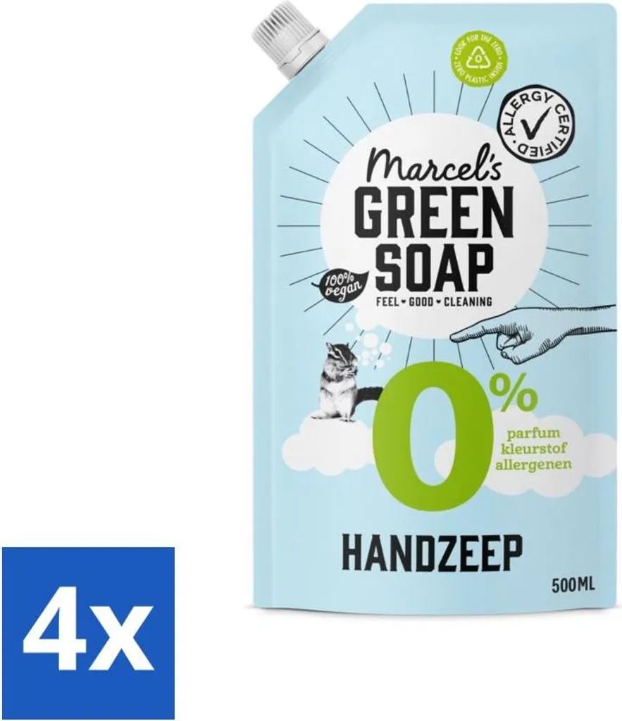 Marcel's Green Soap - Sapone per mani 0% - Ricarica - Vegetale e sostenibile - 500 ml - Confezione risparmio - 4 pezzi