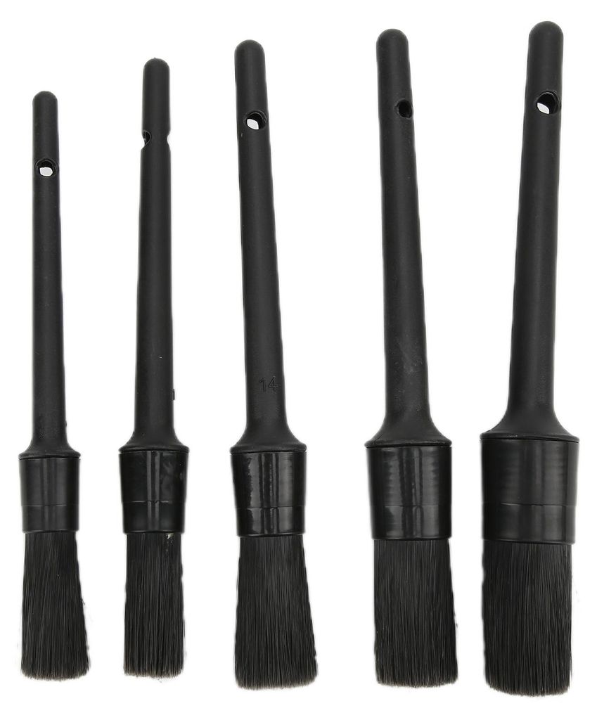 5-teiliges Auto-Pflegebürsten-Set für die Reinigung von Auto-Innenraum, Außenmotor, Auspuff, Ledersitz, Schwarz