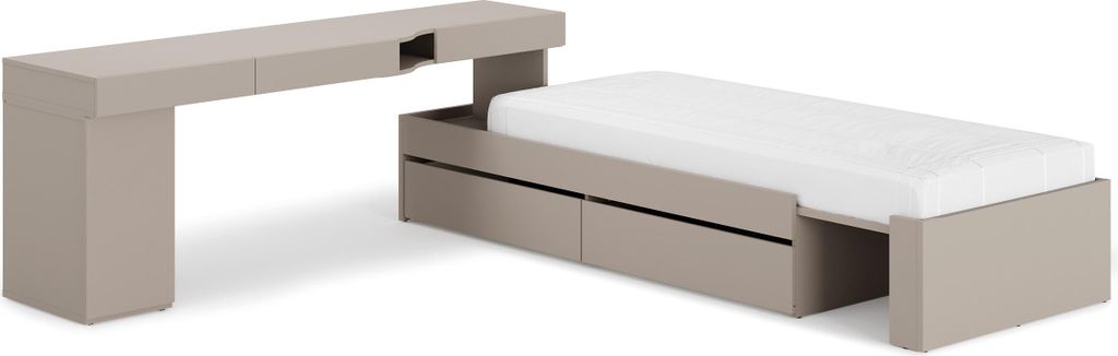 Furniture24 Jugendzimmer Woow Set-02L - Komplettes Möbelset Bett, Schreibtisch, Container, Grau 90x200 cm