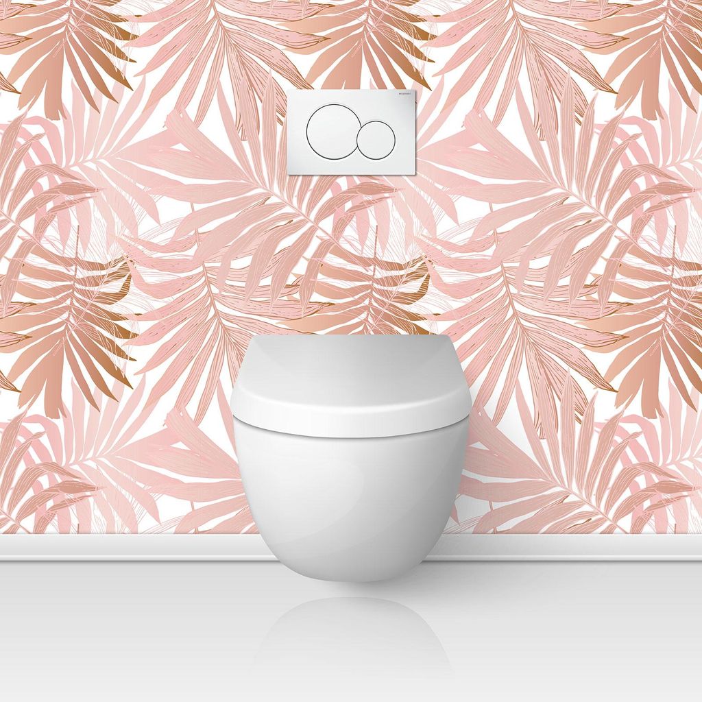 Selbstklebende Wandverkleidung für Toiletten – Lumaléa – Tropische Bl?tter – Selbstklebend + GL?NZENDER Schutz – 55 x 55 cm