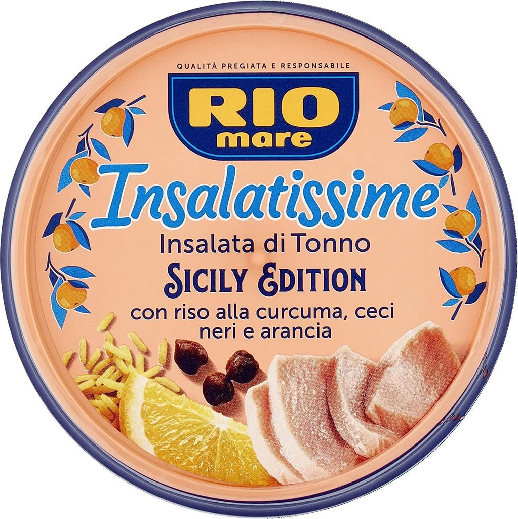 3x Rio Mare Insalatissime Sicily Edition mit Kurkuma-Reis, schwarzen Kichererbsen und Orange, ohne Konservierungsstoffe, Dose mit 220 gr