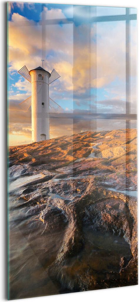 Designer Glasbild - Wandbild - Glas Bild - 50x100 cm - Leuchtturm An Der Ostsee