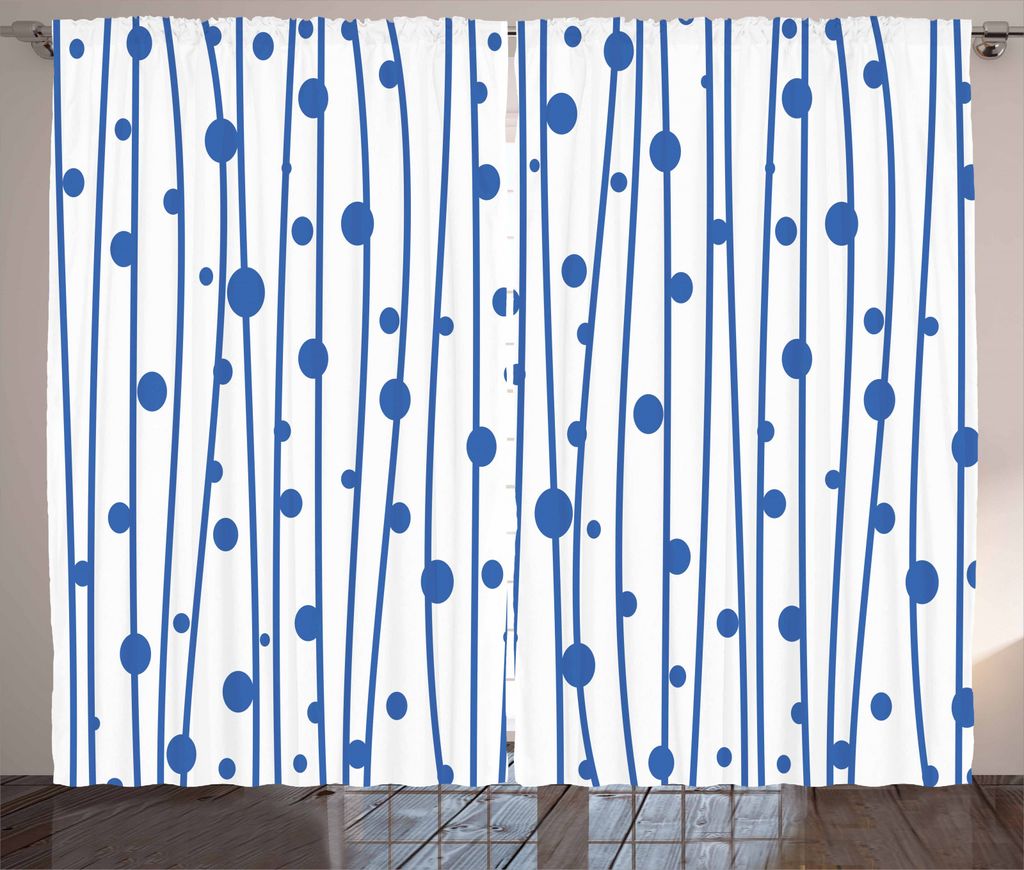 ABAKUHAUS Blau und weiß Rustikaler Vorhang, Wasser-Tropfen-Linien, Wohnzimmer Universalband Gardinen mit Schlaufen und Haken, 280 x 245 cm, Violet...