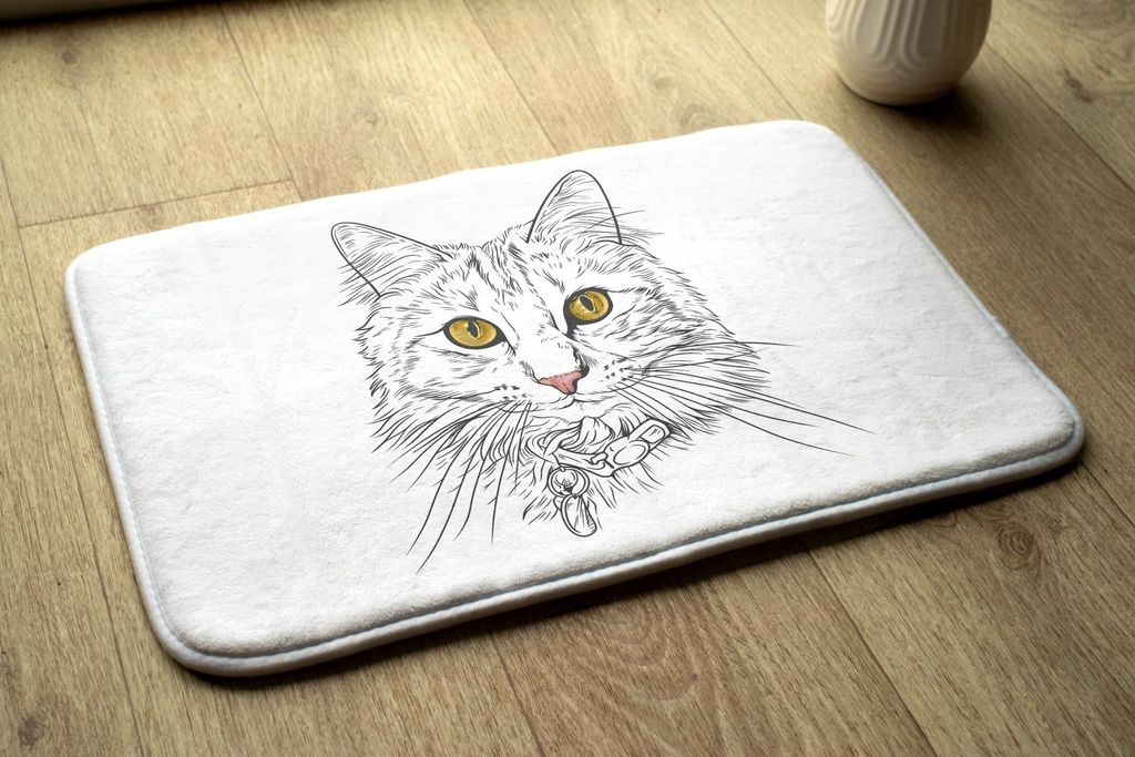 Badteppich Saugfähige - Badezimmer Teppich - Rutschfester Badvorleger Badematte - 90x60 cm - Katze Tiere